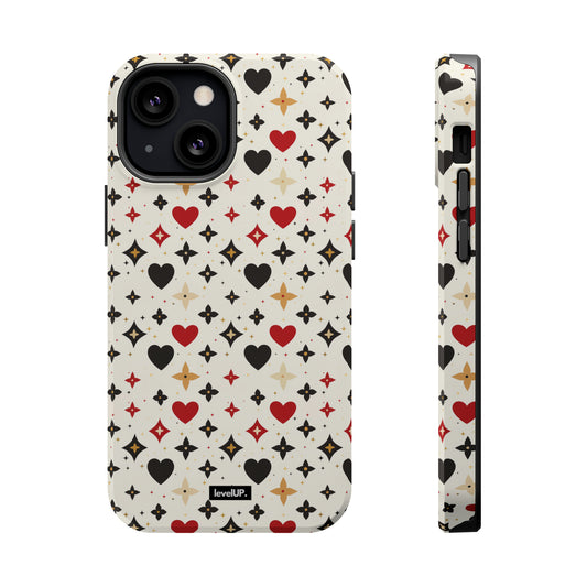 035 Hearts Diamonds Fleur iPhone MagSafe Case | Color, Red Hearts, Black Hearts, Heart Pattern, Diaomond Pattern, Gems, Fleur